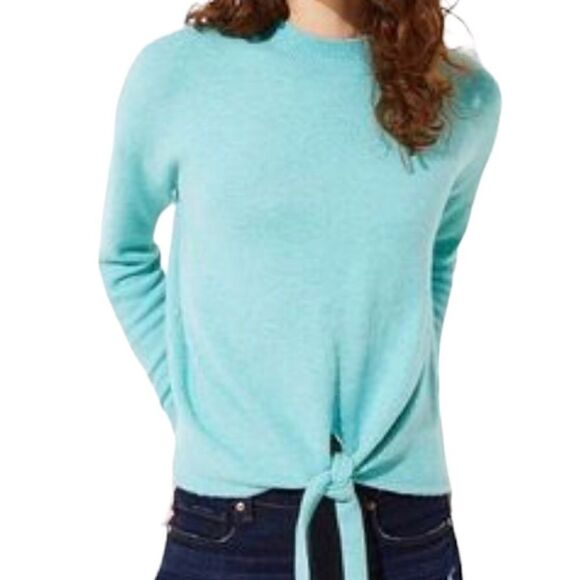 Loft light turquoise wool blend front knot long sleeve sweater - Picture 1 of 7